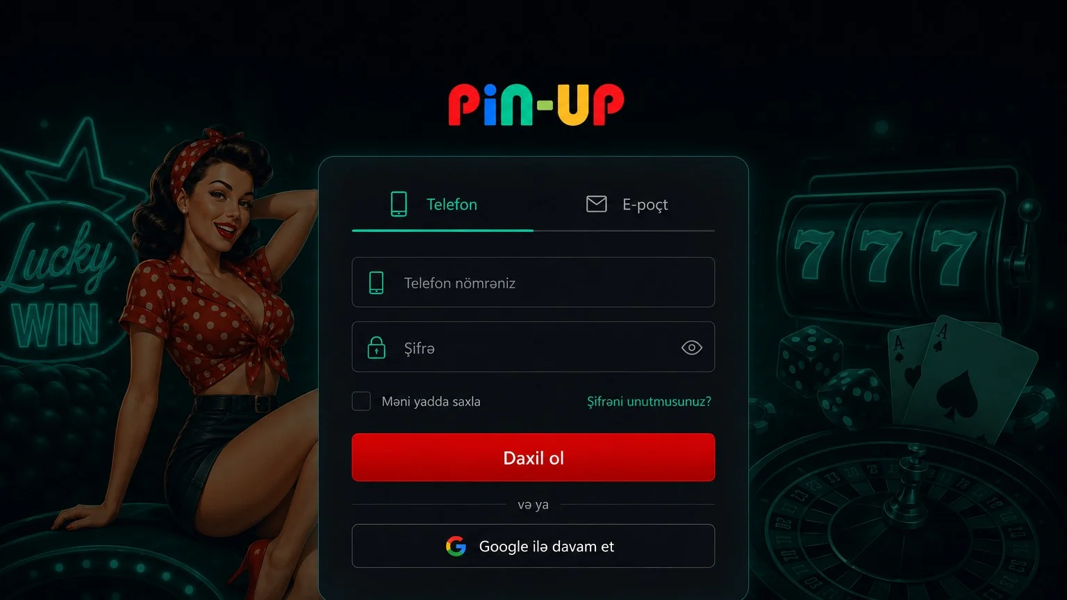 pinup giriş pəncərəsi — telefon, e-poçt və Google hesabı ilə daxil olma pinup hesabına giriş və qeydiyyat ekranı